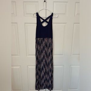 Mudd Maxi dress- Size medium- solid navy blue top with floral bottom